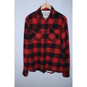 California Cowboy Men's Medium Red Black Plaid Long Sleeve Lined Shirt